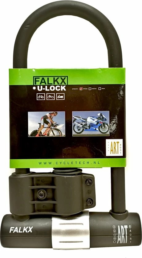 FALKX Beugelslot, Zwart/grijs, ART**** 180x320mm Incl. Framehouder. 16mm Beugel. 1 FALKX Beugelslot, Zwart/grijs, ART**** 180x320mm Incl. Framehouder. 16mm Beugel.