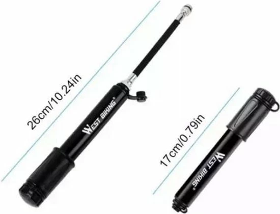 West Biking Minipomp - 7 Bar - Compacte Pomp - Fiets Pomp - Ballen Pomp - Presta/Schrader/Dunlop Ventiel - Inclusief Naaldventiel - Zwart 6 West Biking Minipomp - 7 Bar - Compacte Pomp - Fiets Pomp - Ballen Pomp - Presta/Schrader/Dunlop Ventiel - Inclusief Naaldventiel - Zwart - Afbeelding 6