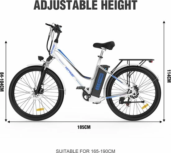 HITWAY Elektrische Fiets, 26 Inch, 250 W Motor, Li-batterij 36 V/11,2 Ah Ebike, Shimano 7 Versnellingen, Tot 35-90 Km 5 HITWAY Elektrische Fiets, 26 Inch, 250 W Motor, Li-batterij 36 V/11,2 Ah Ebike, Shimano 7 Versnellingen, Tot 35-90 Km - Afbeelding 5