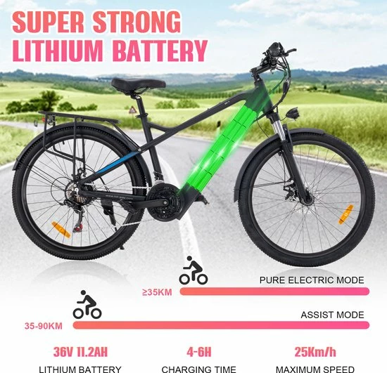 HITWAY 26" Elektrische Mountainbike, 48V/7,5Ah/250W Krachtige E-bike, 35-70KM Elektrische Fietsen Voor Volwassenen 2 HITWAY 26" Elektrische Mountainbike, 48V/7,5Ah/250W Krachtige E-bike, 35-70KM Elektrische Fietsen Voor Volwassenen - Afbeelding 2