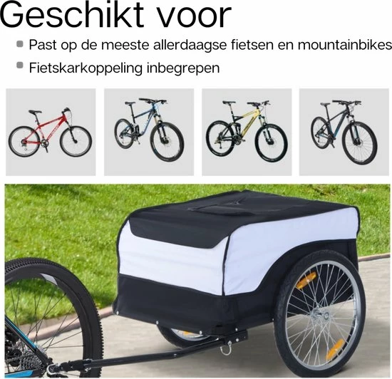 NiceGoodz Fietskar - Fietsaanhanger - Fietskar Bagage - Fietskarren - Wit/Zwart 7 NiceGoodz Fietskar - Fietsaanhanger - Fietskar Bagage - Fietskarren - Wit/Zwart - Afbeelding 7