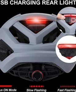 Merkloos Zacro Adult Bike Helmet With Light - Adjustable Bike Helmets For Men Women Youth With Replacement Pads &Detachable Visor Lightweight Cycling Helmet For Commuter Urban Scooter MTB Mountain &Road Biker Grijs