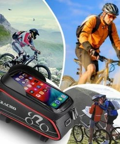 Zacro Fietstas Frame Telefoonhouder Fiets- MTB Zadeltas Racefiets Elektrische Fietsen Mountainbike- Tot 6.1 Inch - Zwart Met Rood -Bobike SHOP 550x550 164