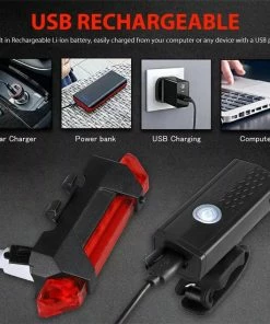 Merkloos LED Fietsverlichting Set - USB Oplaadbaar - IPX6 Waterdicht - Voor- En Achterlicht -Bobike SHOP 550x550 625