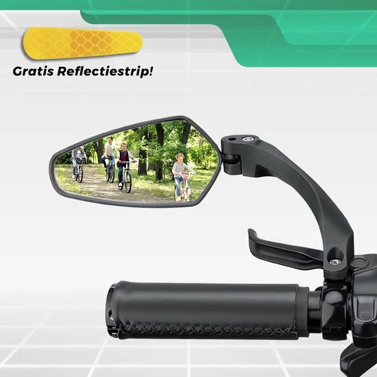 Merkloos Fietsspiegel + Reflectiestrip - Links - E-bike - Verstelbaar 360 Graden - Zwart 1 Merkloos Fietsspiegel + Reflectiestrip - Links - E-bike - Verstelbaar 360 Graden - Zwart