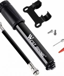 West Biking Minipomp - 7 Bar - Compacte Pomp - Fiets Pomp - Ballen Pomp - Presta/Schrader/Dunlop Ventiel - Inclusief Naaldventiel - Zwart