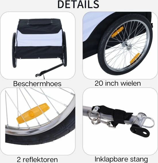 NiceGoodz Fietskar - Fietsaanhanger - Fietskar Bagage - Fietskarren - Wit/Zwart 5 NiceGoodz Fietskar - Fietsaanhanger - Fietskar Bagage - Fietskarren - Wit/Zwart - Afbeelding 5