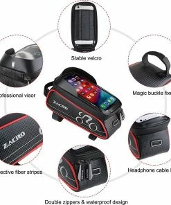 Zacro Fietstas Frame Telefoonhouder Fiets- MTB Zadeltas Racefiets Elektrische Fietsen Mountainbike- Tot 6.1 Inch - Zwart Met Rood -Bobike SHOP 550x592 1